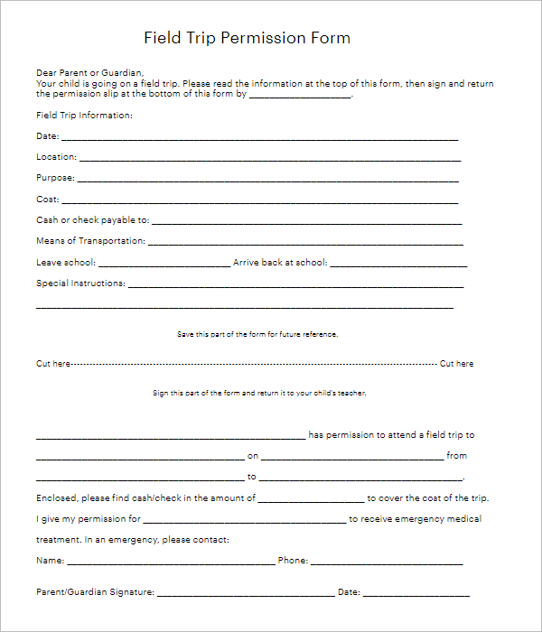 Childrens Permission Slip Template HQ Template Documents
