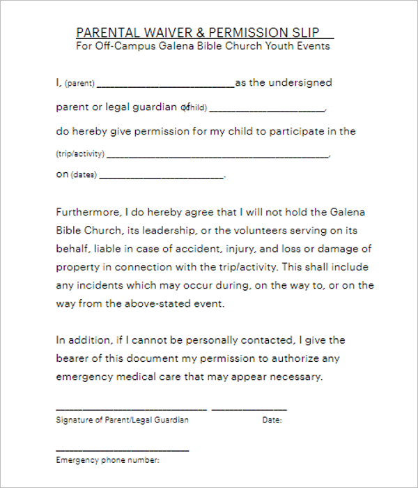 Permission Slip Template Layout