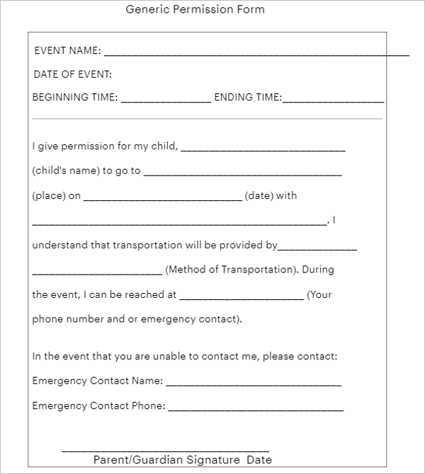 Sample Permission Slip Template