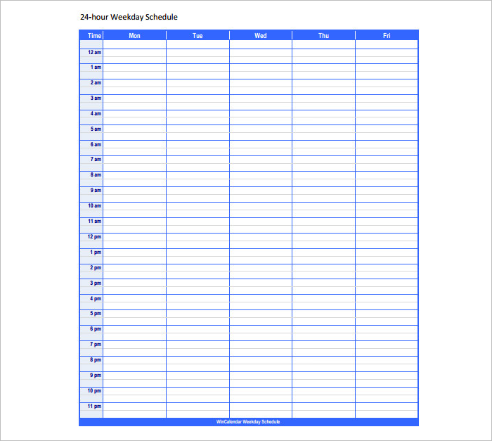 Weekday Hourly Schedule Template