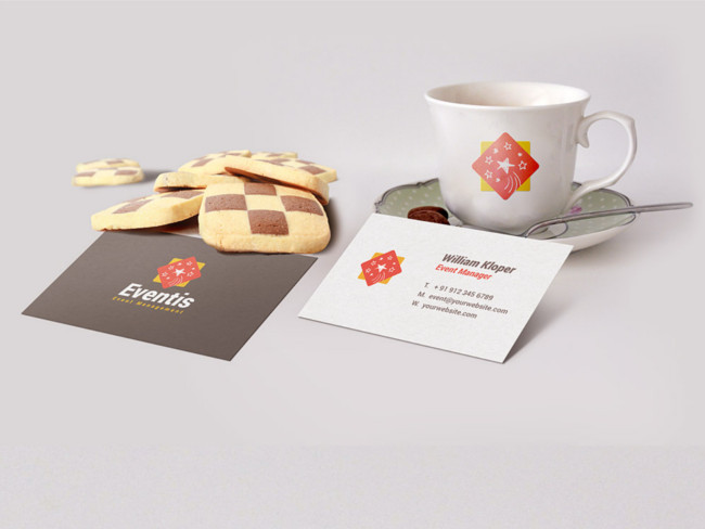 Business Card And Coffee Cup Scene Mockup PSD