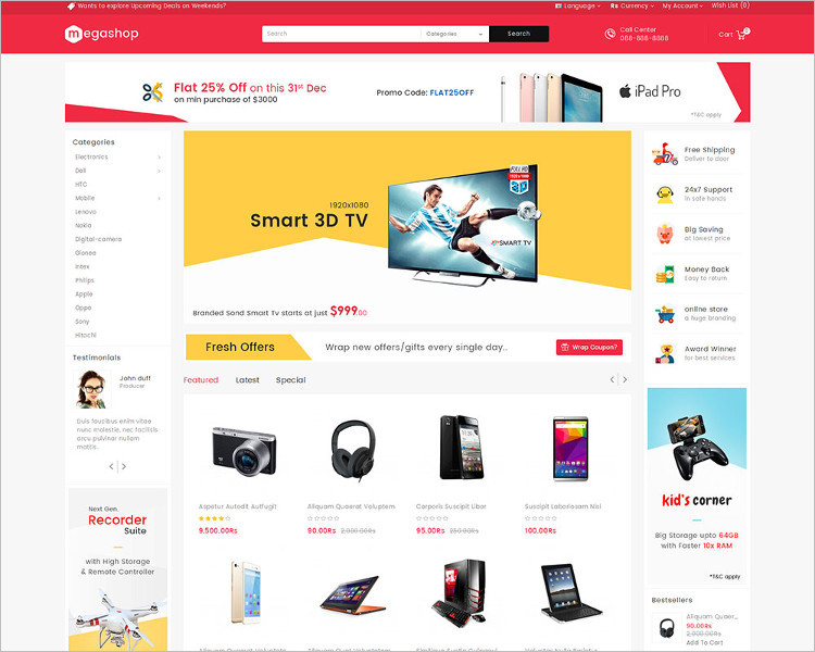 Mega Shop PSD website Template