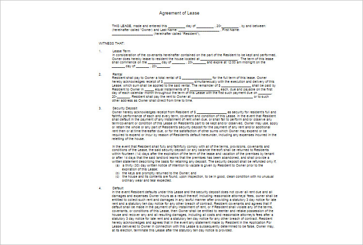 Blank LeaseAgreement Template Form