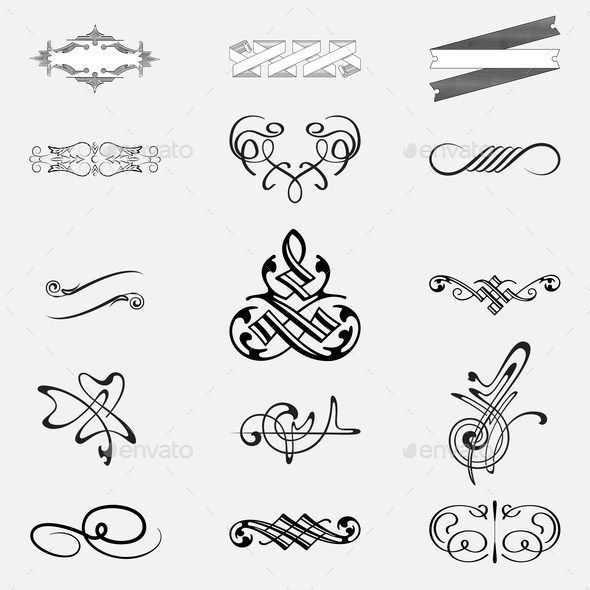 Hand drawn vintage elements, calligraphic design set