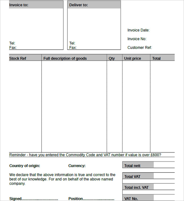 Editable Invoice Template Form