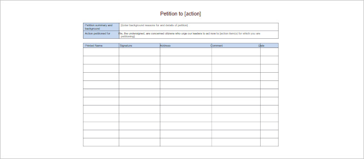 Editable Pentition Template Form