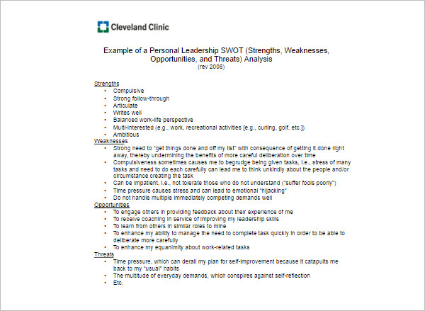 Editable swot Analysis Template Form