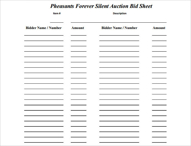 Forever Silenbt Auction Bid Sheet Templates
