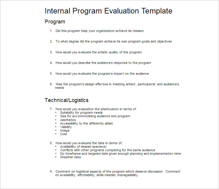 Internal Program Evalution Template