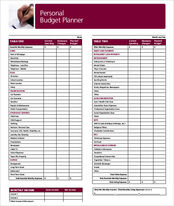 Monthly Budget Planner Excel Form Template