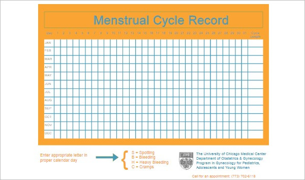 Mrnstrual Calander Excel Word Template