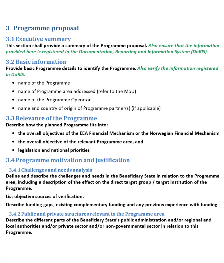 Program proposal Word Excel template