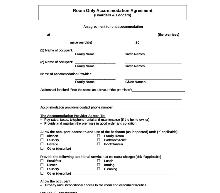 Rental Accommodation Agreement Template