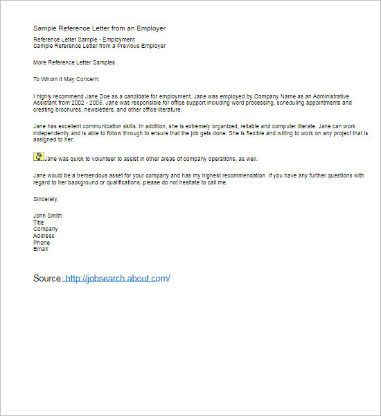 Sample Reference Letter from an Employer