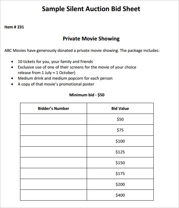 Auction Bid Cards Template