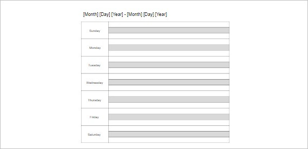 Sample Weekly Calendar Templates PSD