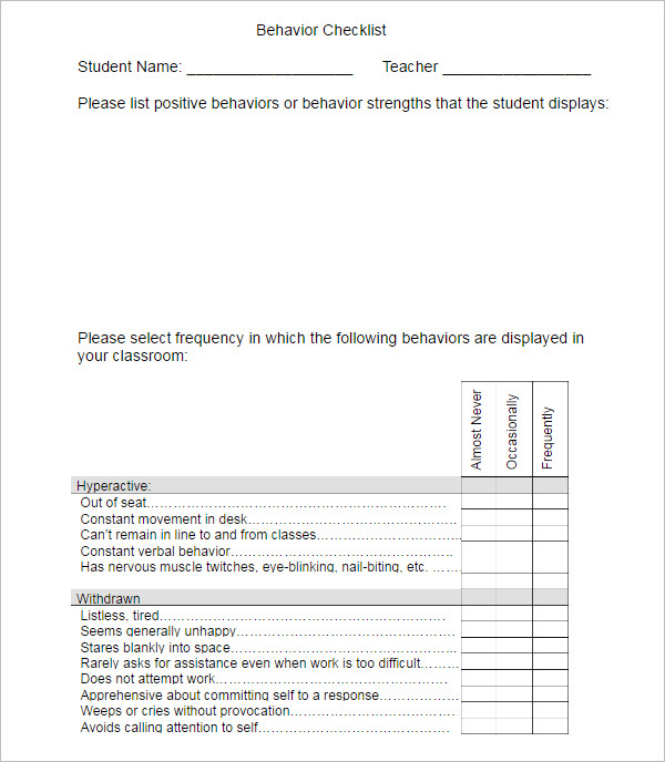 Teacher Checklist Template Excel Form