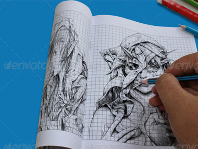 photorealistic sketch book mockup