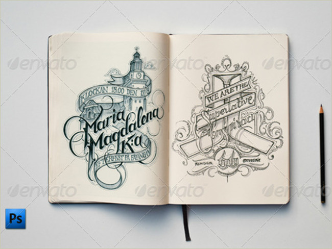 photoshop psd sketch book mockup