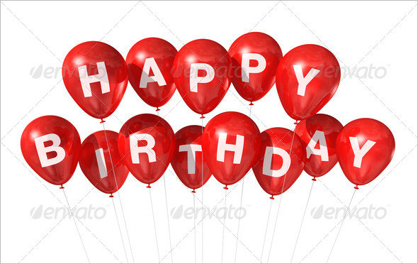 3D Red Happy Birthday Balloons Background