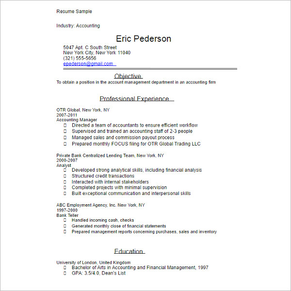 College Resume Template Form