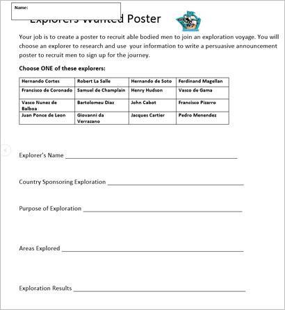 Explorers Help Wanted Poster Example