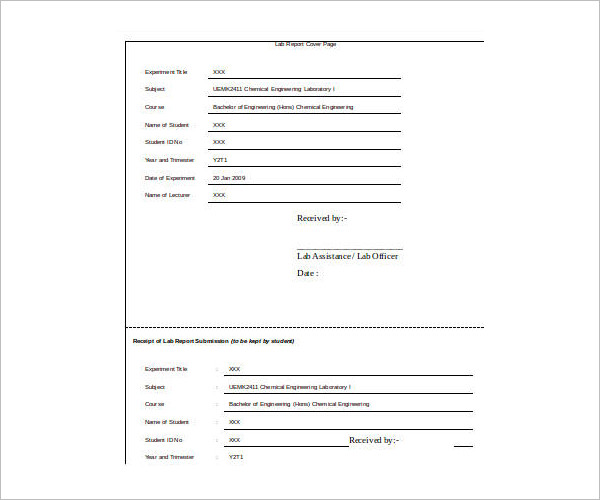 Lab Cover Sheet Template Excel