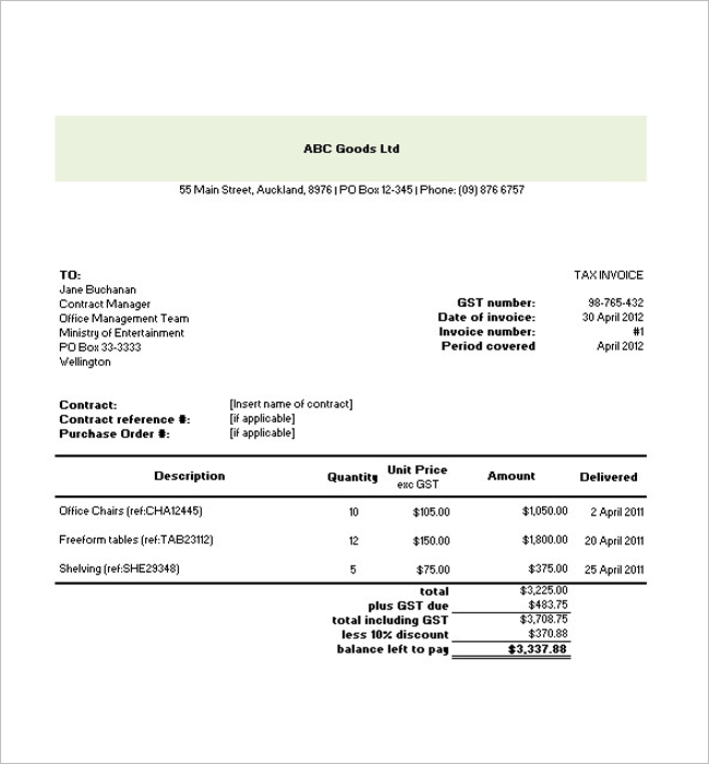 Commercial Rax Invoice Template