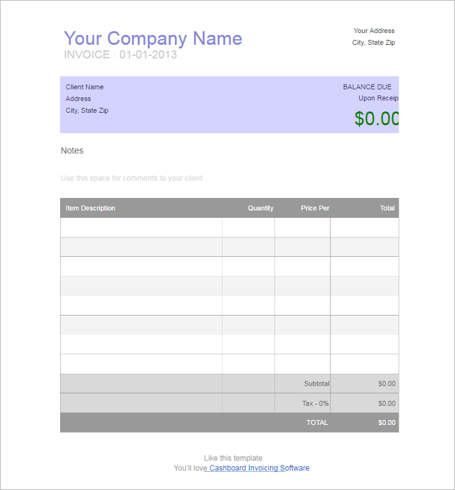 Company Tax Invoice Word template