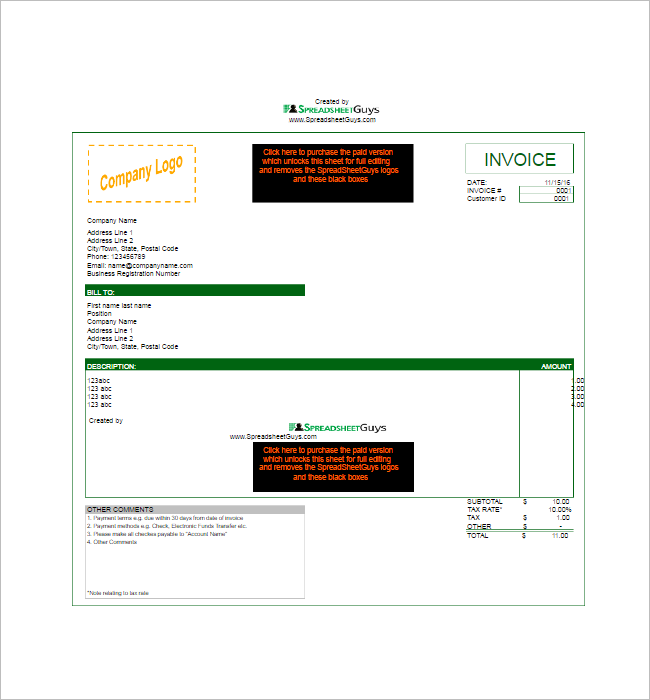 Tax Invoice Template Doc