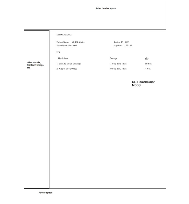 Printabel Doctor’s Prescription Template