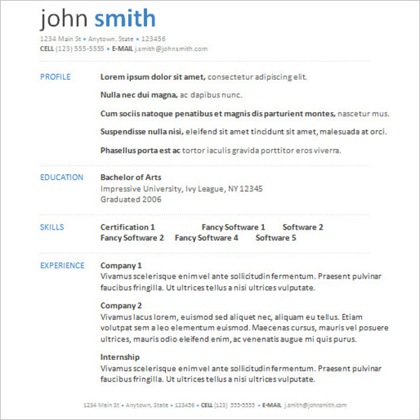 Resume Template Word 2007 Free Template