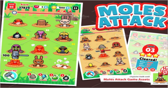 Moles Attack Game Assets Design Template