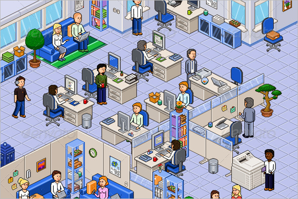 Pixel Art Office Set Design