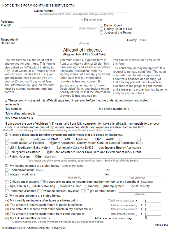 10 Texas Affidavit Form
