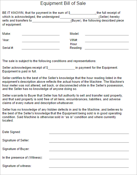 2 Equipment Bill of Sale Template
