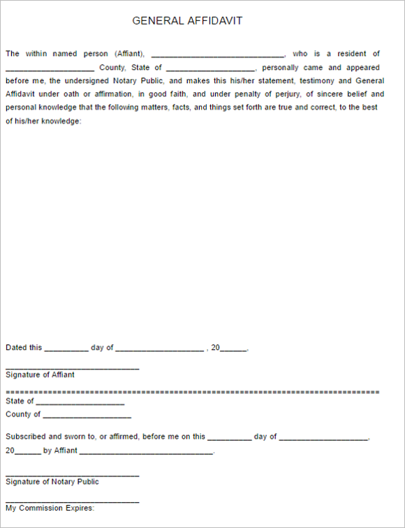 Free Printable General Affidavit Form Printable Forms Free Online