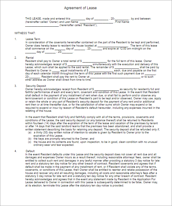 Downloadable Agreement Form Of Rental Lease