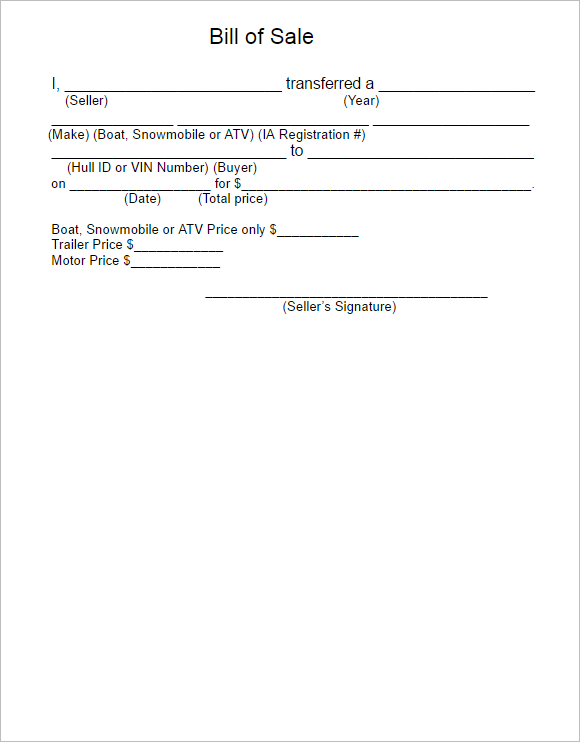 Atv Bill Of Sale Template