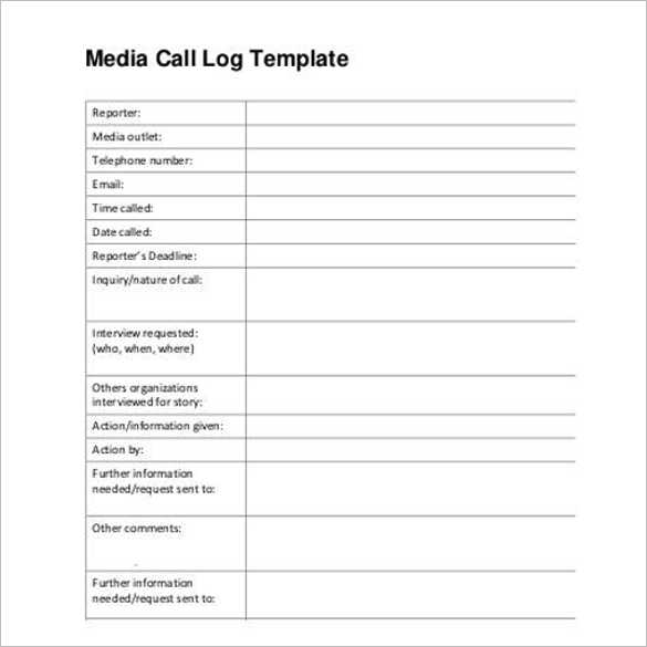 Media Contact Call Log Template