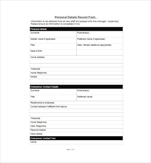 Sample Emergency Contact Form
