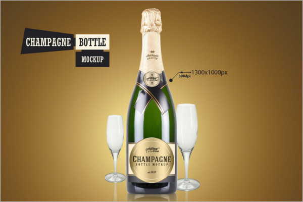 Champagne Bottle Mockup Template