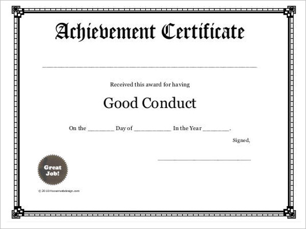 Conduct Certificate Template