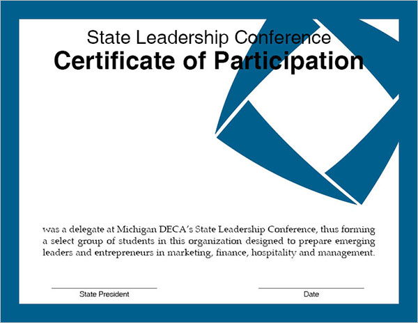 Participation Certificate Formate