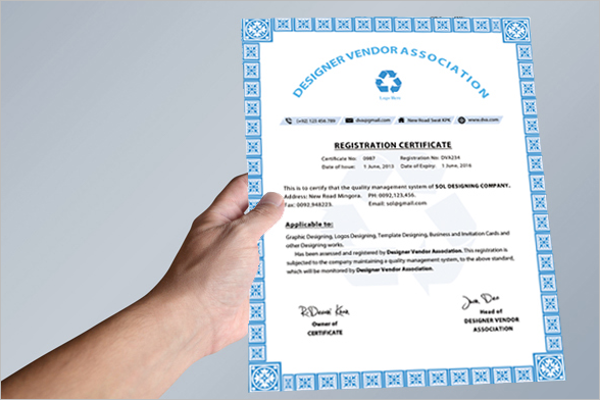 Registration Certificate Template