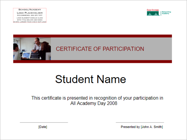 Sportsmanship Participation Certificate Template