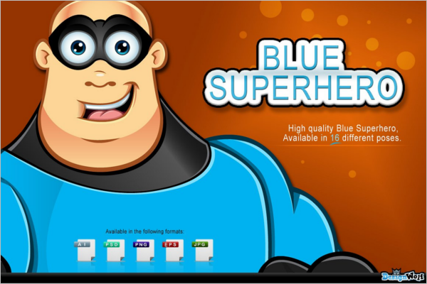 Blue Superhero Cartoon Design