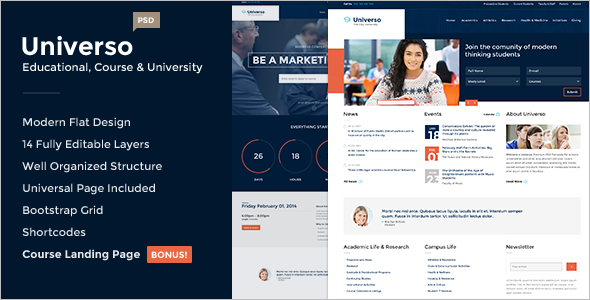 University Landing Page PSD Template