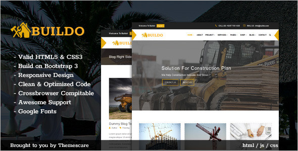 Custamizable Construction Building HTML5 Template