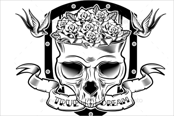 Editable Skull Tattoo Design